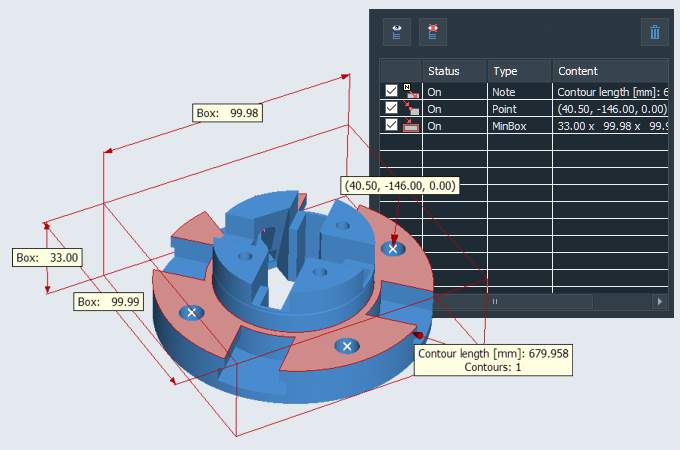 Der 3D-Tool Viewer liefert Abmaße, Gewicht und Massenschwerpunkt für Teile, Baugruppen und Modelle.