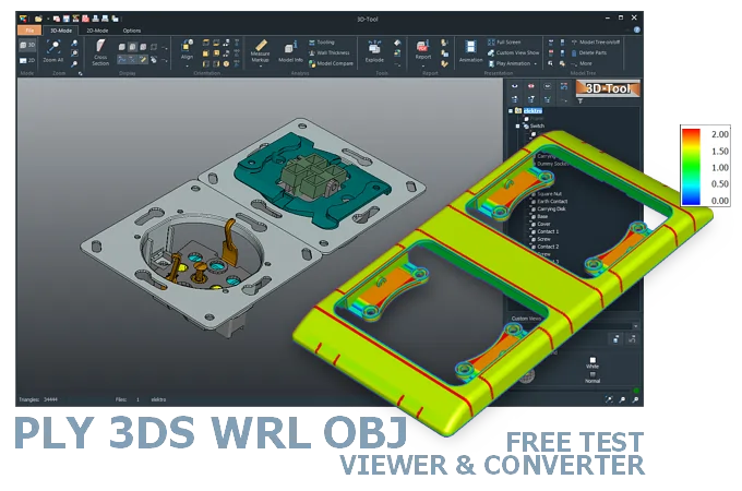 3D-Tool Viewer für PLY, 3DS, VRML und OBJ: Maschinenbauteile mit Spannungsanalyse