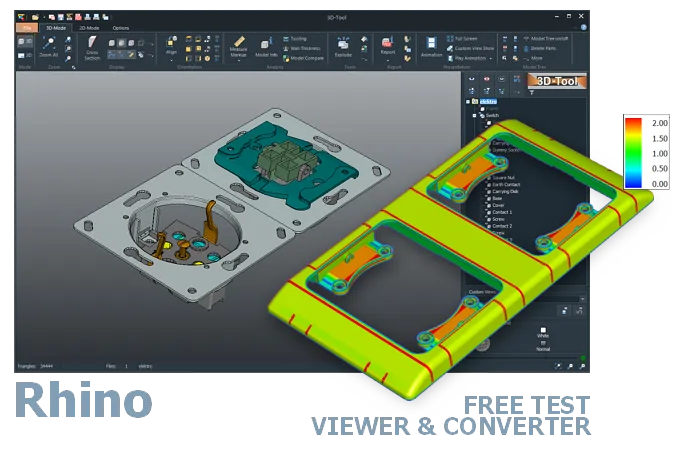 3D-Tool: Rhino-3DM-Dateien öffnen und in STEP, IGES oder STL konvertieren - Rhinoceros-Modelle messen und analysieren