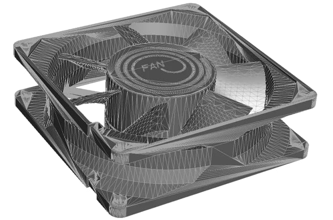 Bild eines 3D-Modells in Form von Visualisierungsdaten mit triangulierten Flächen (MESH).