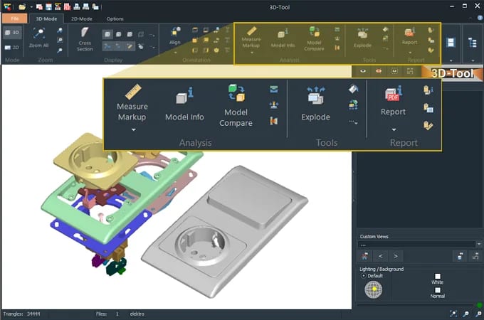 Zoom in das 3D-Tool Ribbon-Menü mit den wichtigsten Funktionen für die 3D-Visualisierung und Analyse.