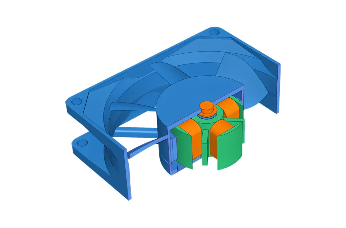 Selektiver 3D-Querschnitt durch das CAD-Modell eines Lüfters.