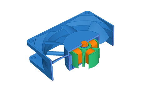 Selektiver 3D-Querschnitt durch das CAD-Modell eines Lüfters.