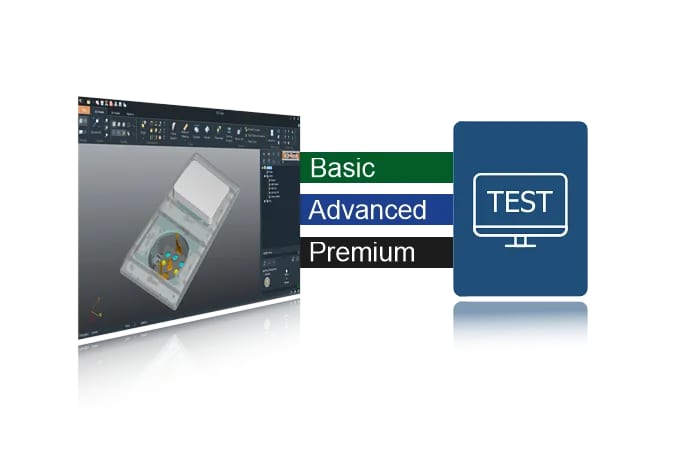 3D-Tool-Fenster mit Basic-, Advanced- und Premium-Funktionen sowie Test-Button.