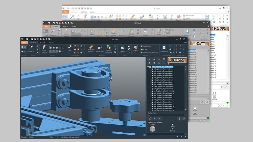 Screenshot of the 3D-Tool user interface with the three color styles Light, Gray and Slate.