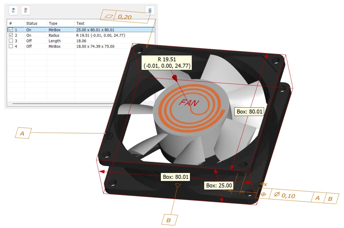 Minimale Begrenzungsbox um ein CAD-Bauteil für die Materialabschätzung