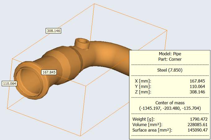 3D-Tool liefert Abmaße, Oberfläche, Volumen, Gewicht und Massenschwerpunkt von Teilen und Baugruppen