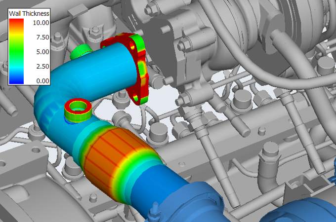 Die 3D-Tool Wandstärkenanalyse bildet die Wandstärken eines Modells als sogenannte Heatmaps ab