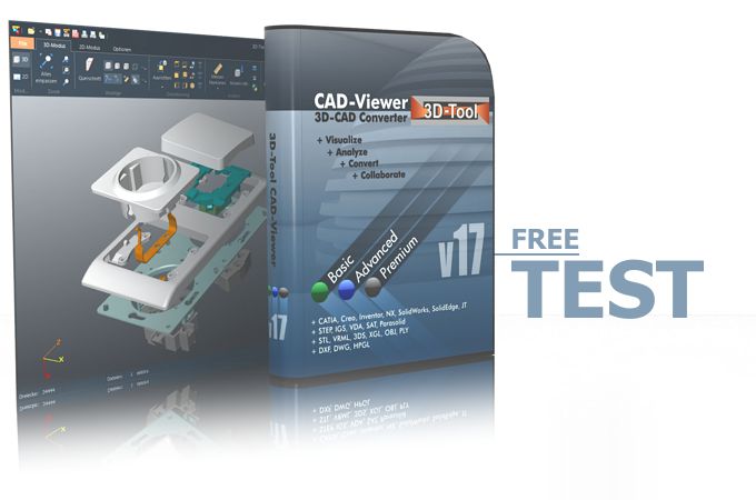 3D-Tool Testversion für STEP, IGES, VDA, SAT, Parasolid, CATIA, Siemens NX, SolidWorks, SolidEdge, Creo, Inventor und Rhino