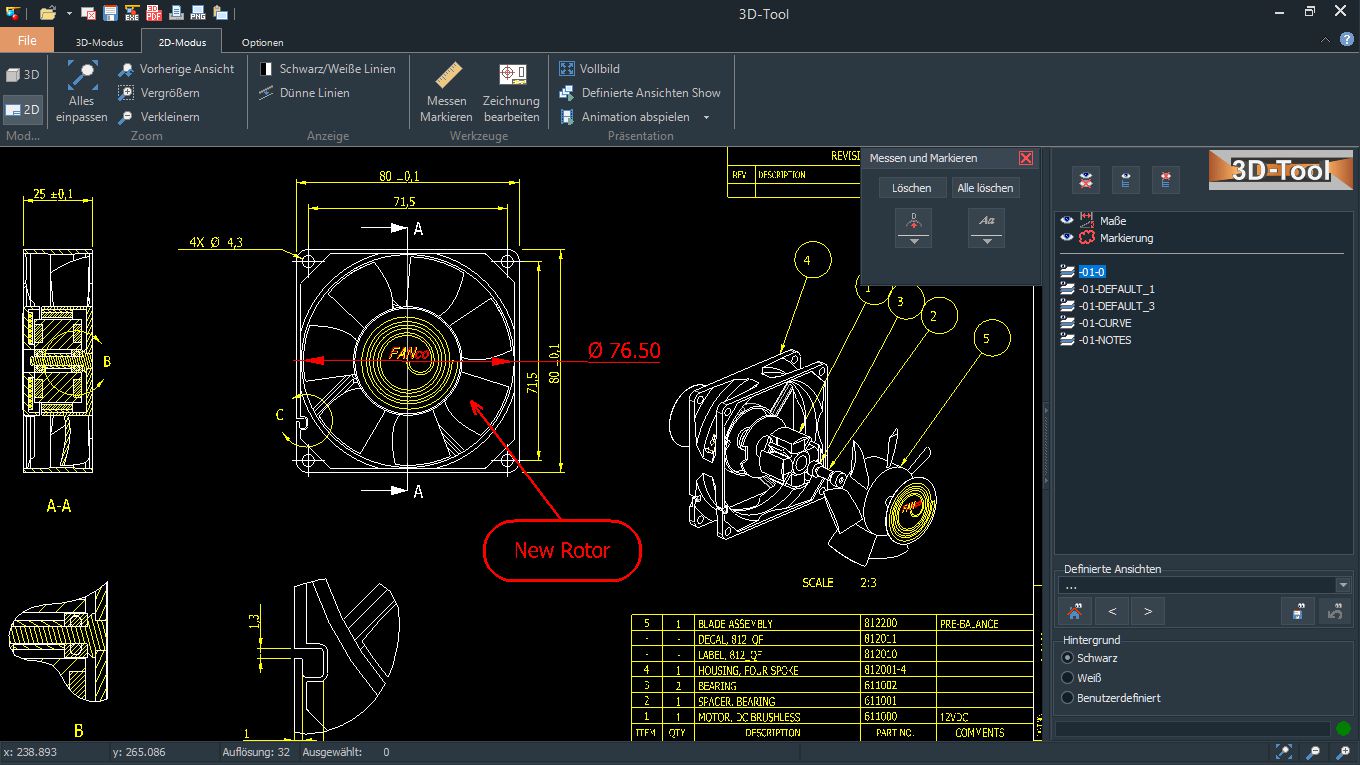 3D-Tool als 2D-Viewer für DXF, DWG, SLDDRW und CATDrawing