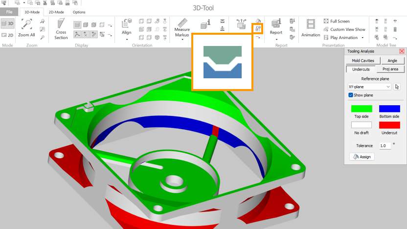 Die 3D-Tool Werkzeuganalyse mit Hinterschnitten und Schrägenwinkeln