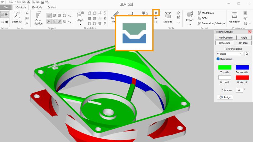 Die 3D-Tool Werkzeuganalyse mit Hinterschnitten und Schrägenwinkeln