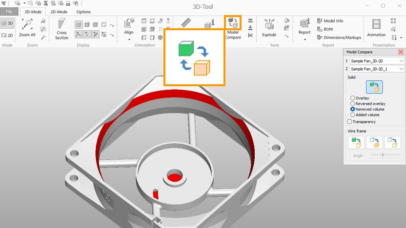 Mit dem 3D-Tool Modellvergleich werden Unterschiede zwischen 3D CAD Modellen sichtbar